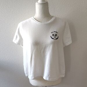 Pink Victoria's Secret Cropped White Cotton PS Sport With Racquets Top Size XL